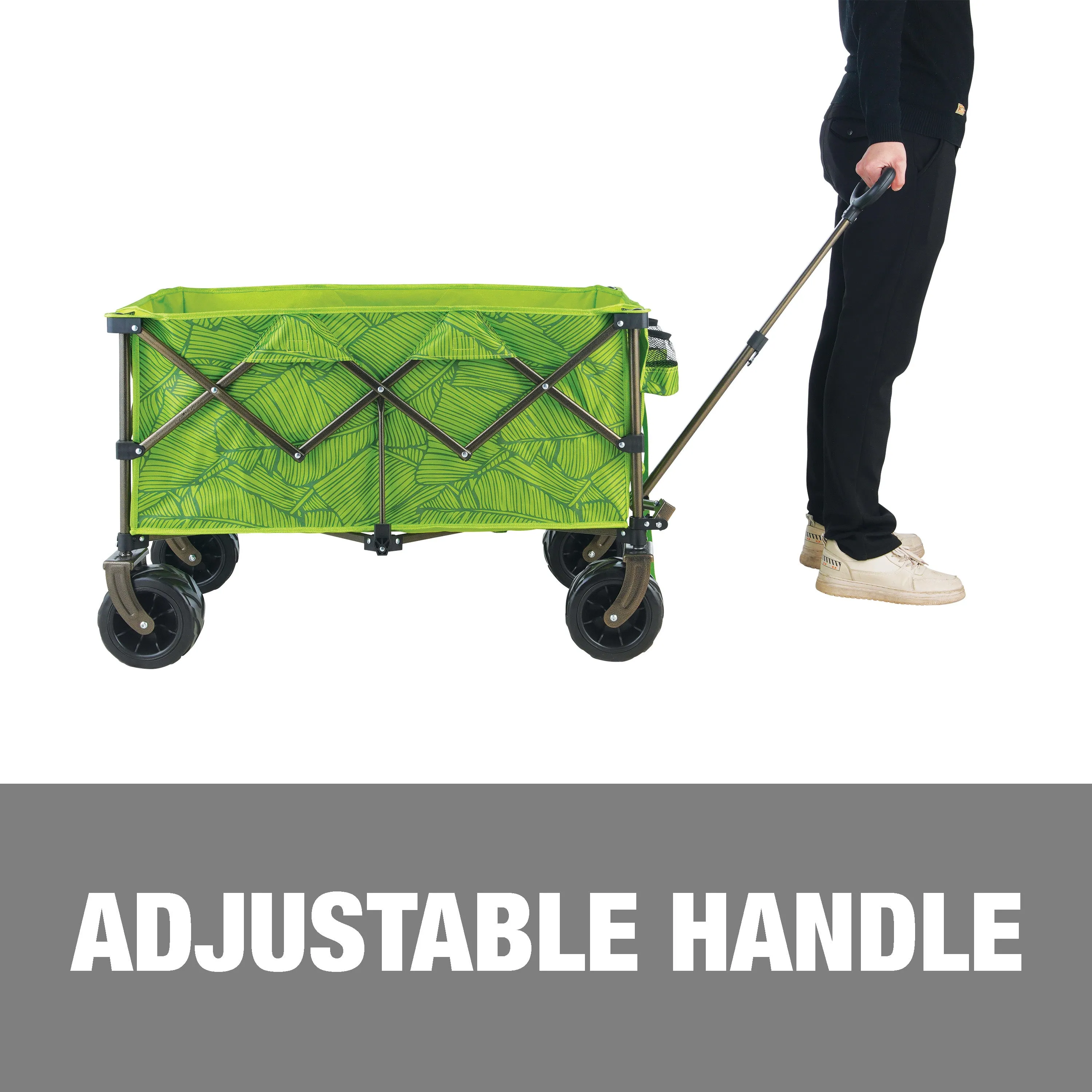 Collapsible Garden Cart/Beach Wagon w/ Storage Bag | 36-in. x 22-in. | Tool/Beverage Holders & Wheels | Waterproof | 175 Lb. Capacity