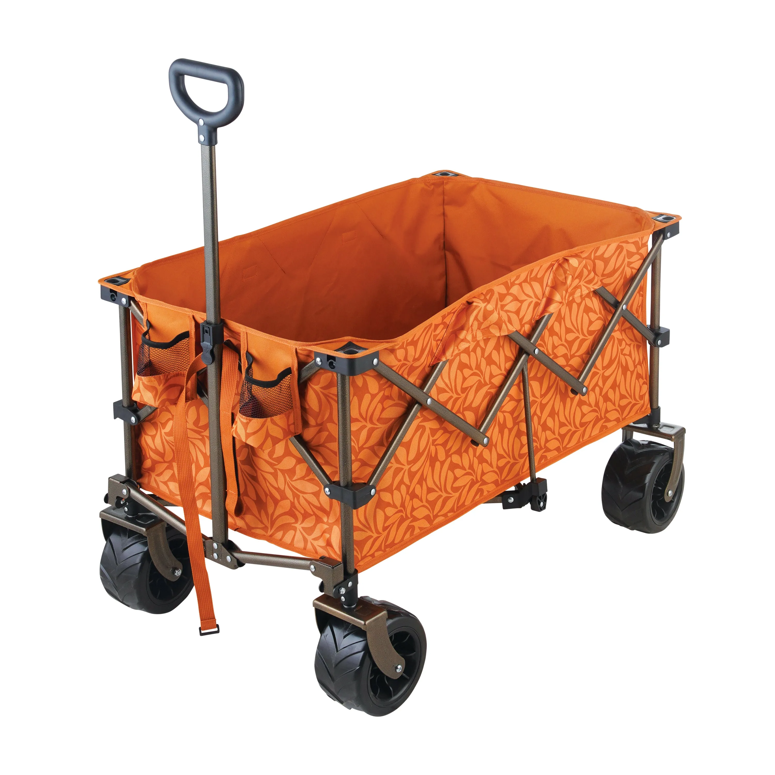 Collapsible Garden Cart/Beach Wagon w/ Storage Bag | 36-in. x 22-in. | Tool/Beverage Holders & Wheels | Waterproof | 175 Lb. Capacity
