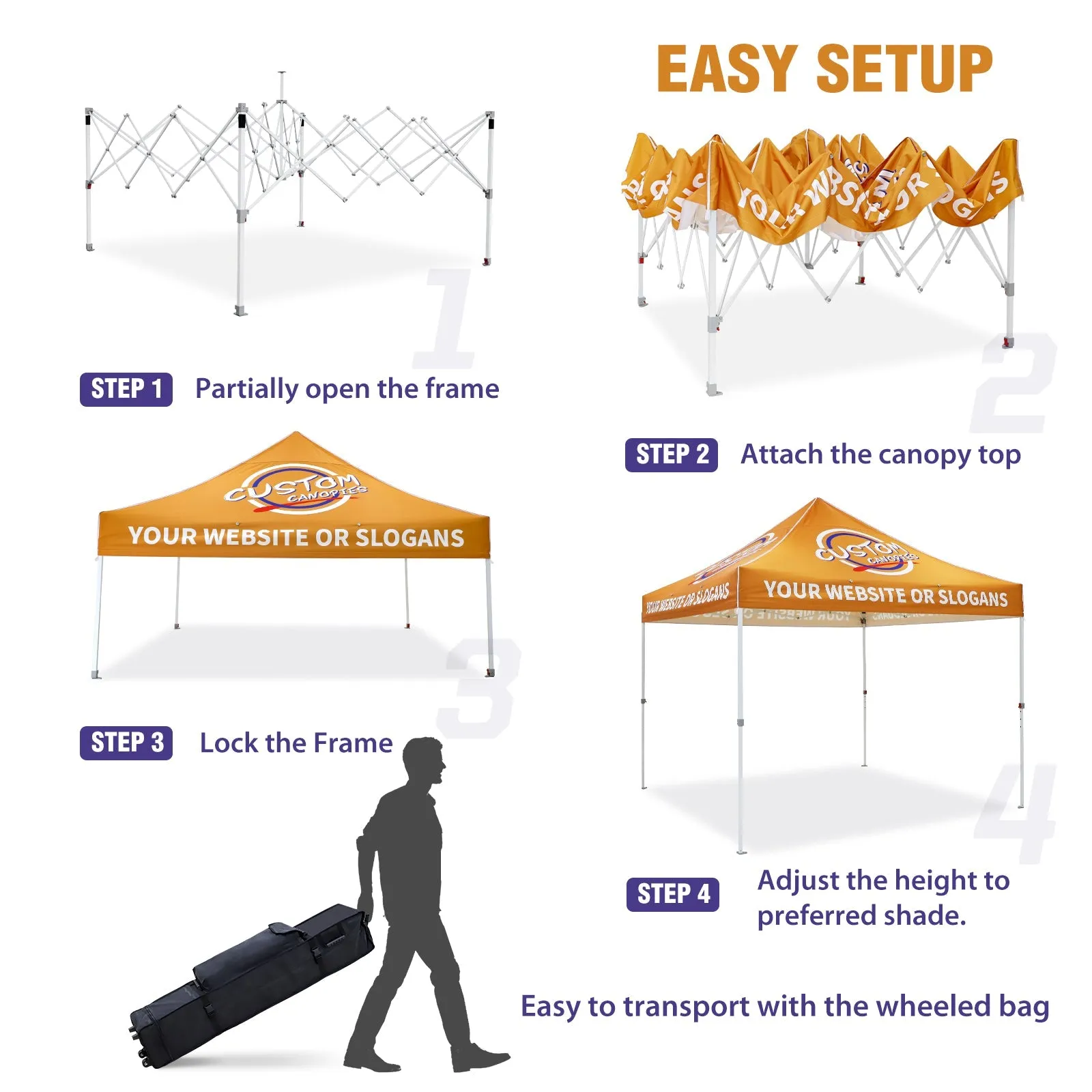 EAGLE PEAK CP100 Steel Square Leg Heavy Duty Commercial Custom Canopy Tent 10x10 - CLICK TO CONFIGURE - Package Prices Start at $599.00