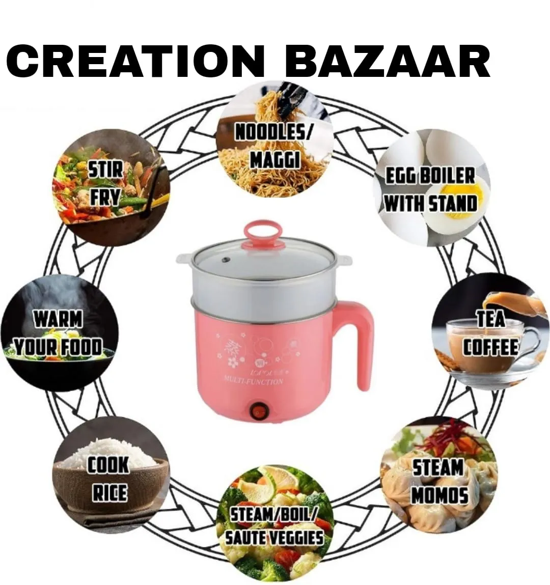 G R 1.5 Litre Electric Cooker | Travel Cooker | Stainless Steel Lid | Cool Touch Handles | Detachable Power Cord - Multicolor