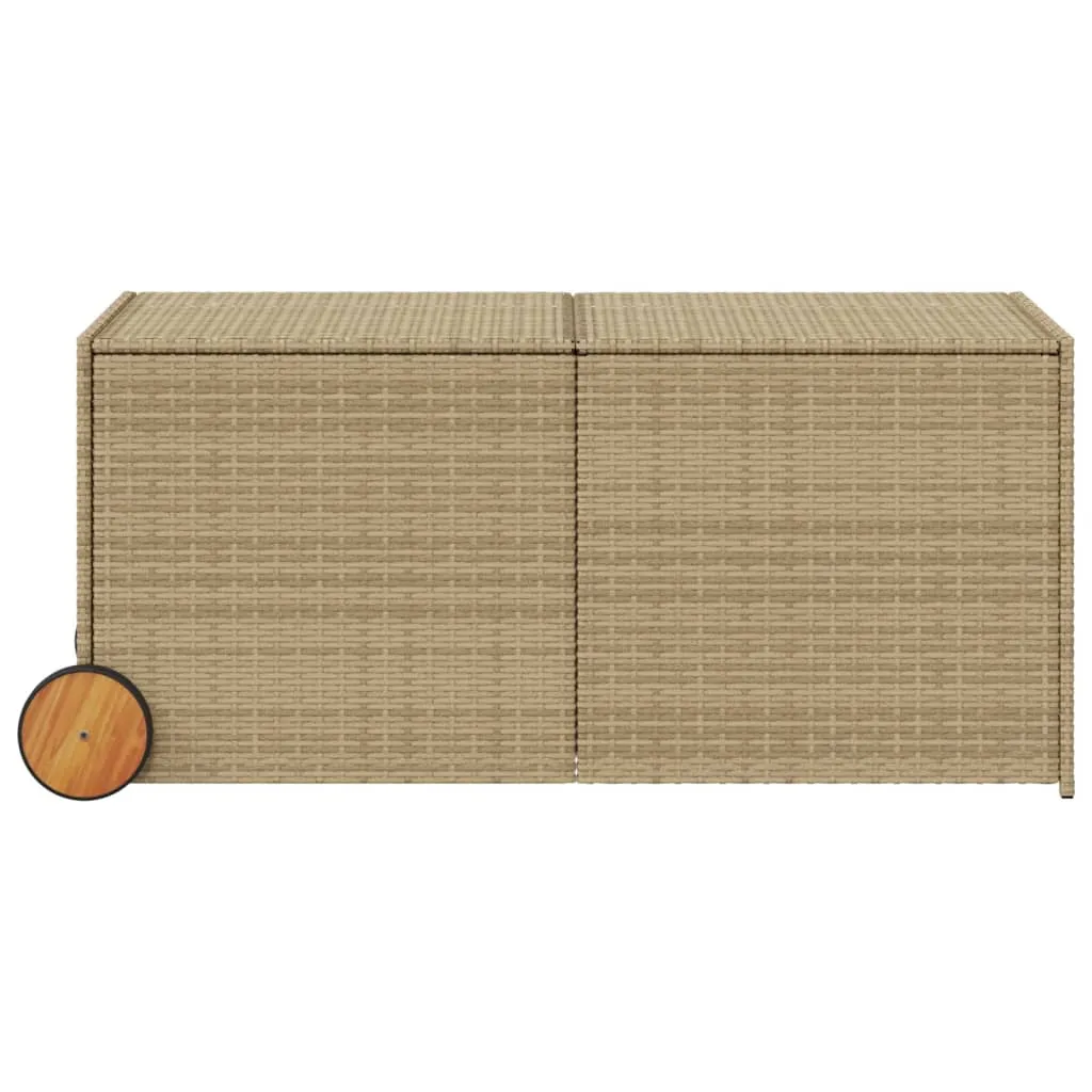 Garden Storage Box with Wheels Mix Beige 283L Poly Rattan