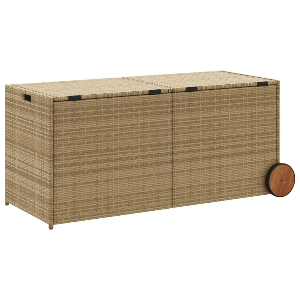 Garden Storage Box with Wheels Mix Beige 283L Poly Rattan