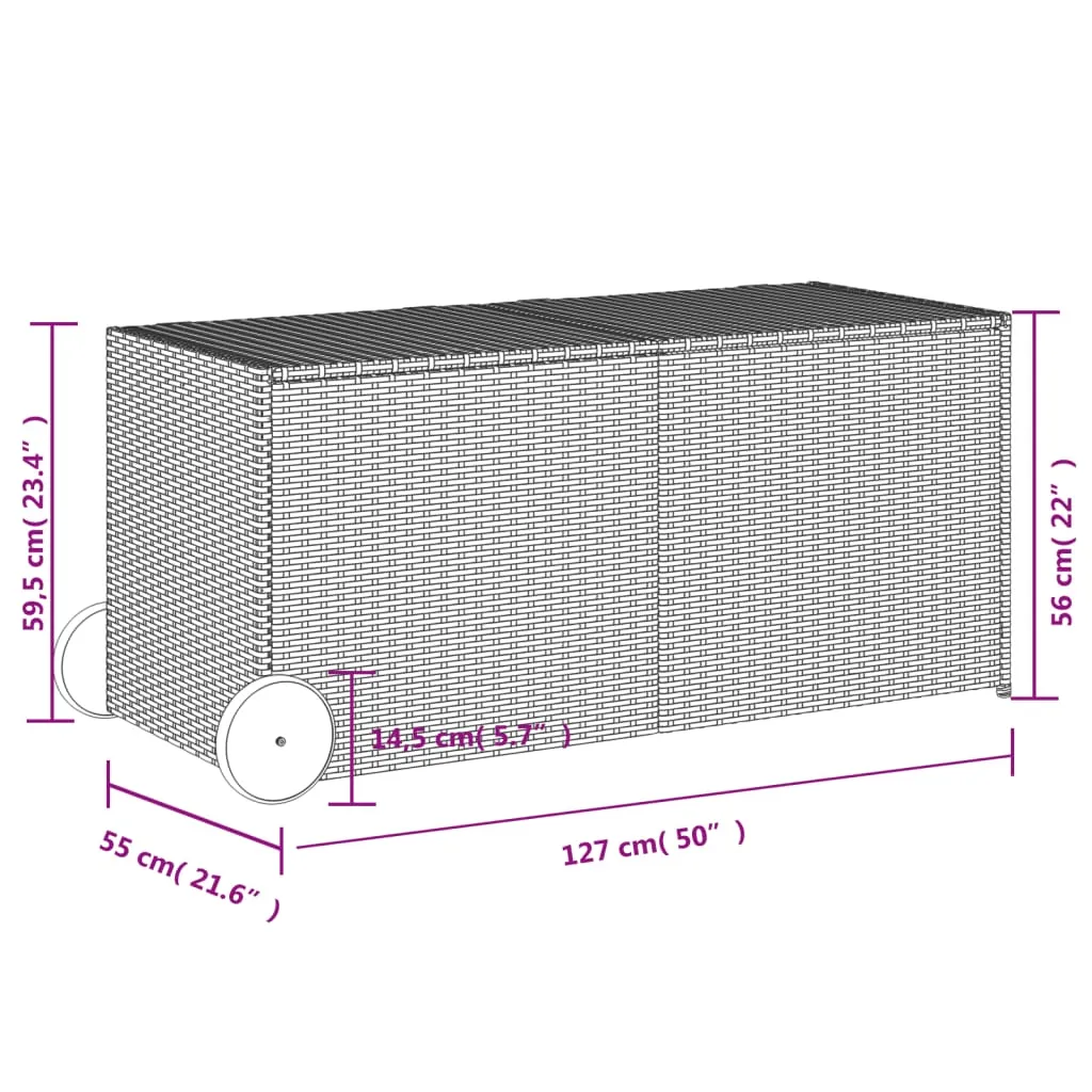 Garden Storage Box with Wheels Mix Beige 283L Poly Rattan