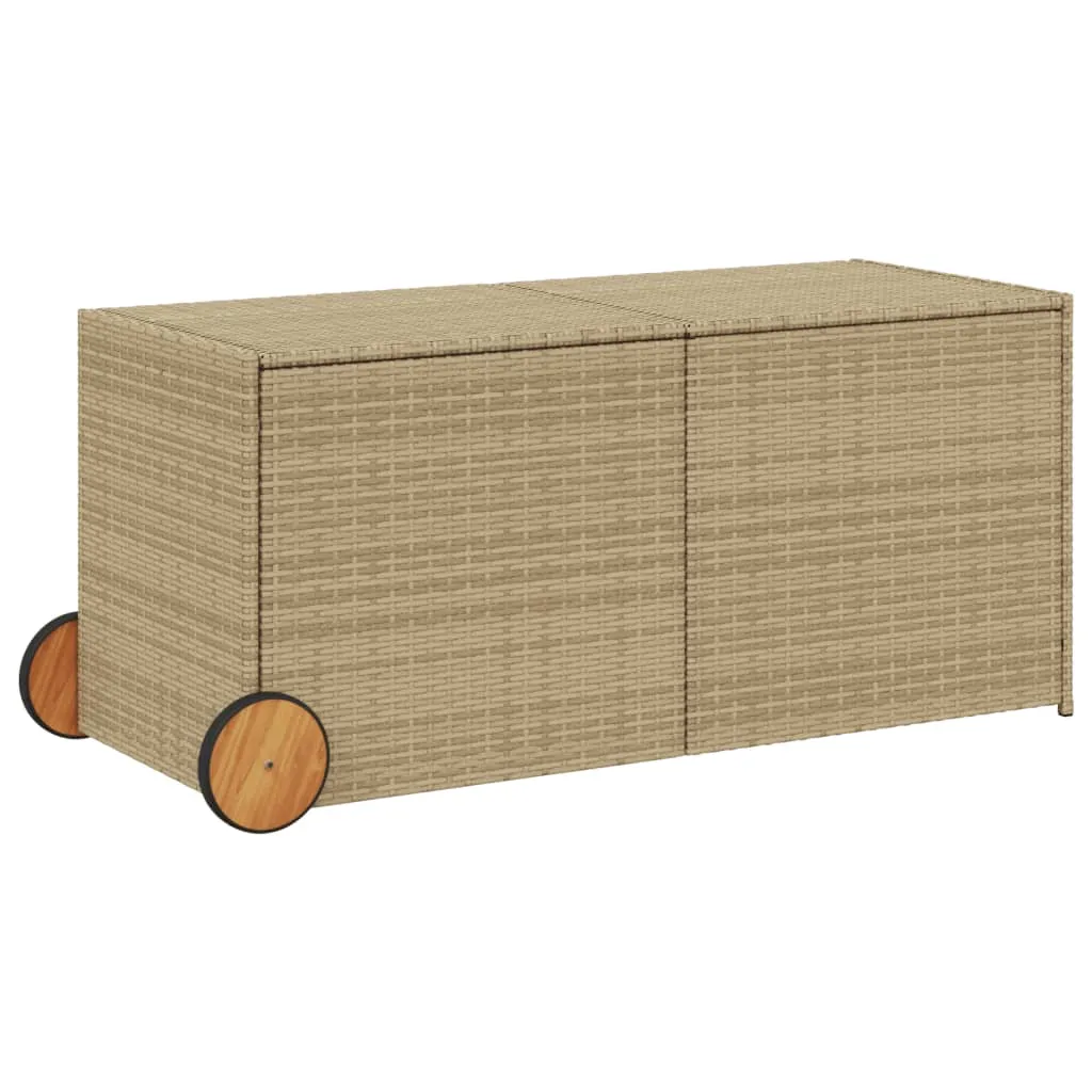 Garden Storage Box with Wheels Mix Beige 283L Poly Rattan