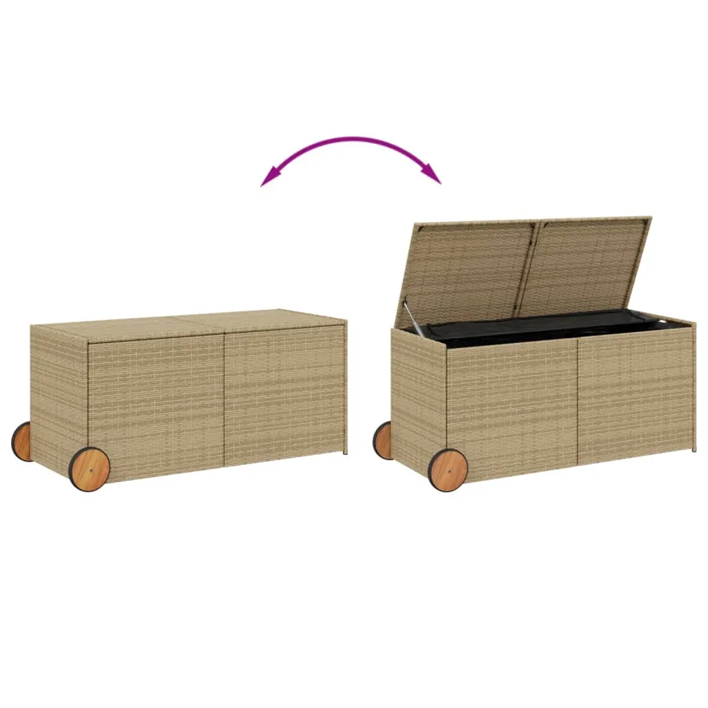 Garden Storage Box with Wheels Mix Beige 283L Poly Rattan