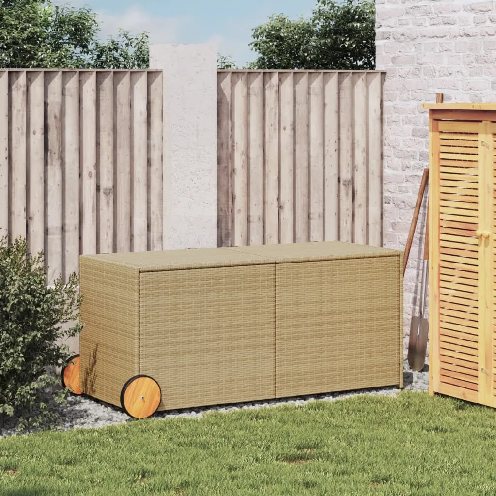 Garden Storage Box with Wheels Mix Beige 283L Poly Rattan