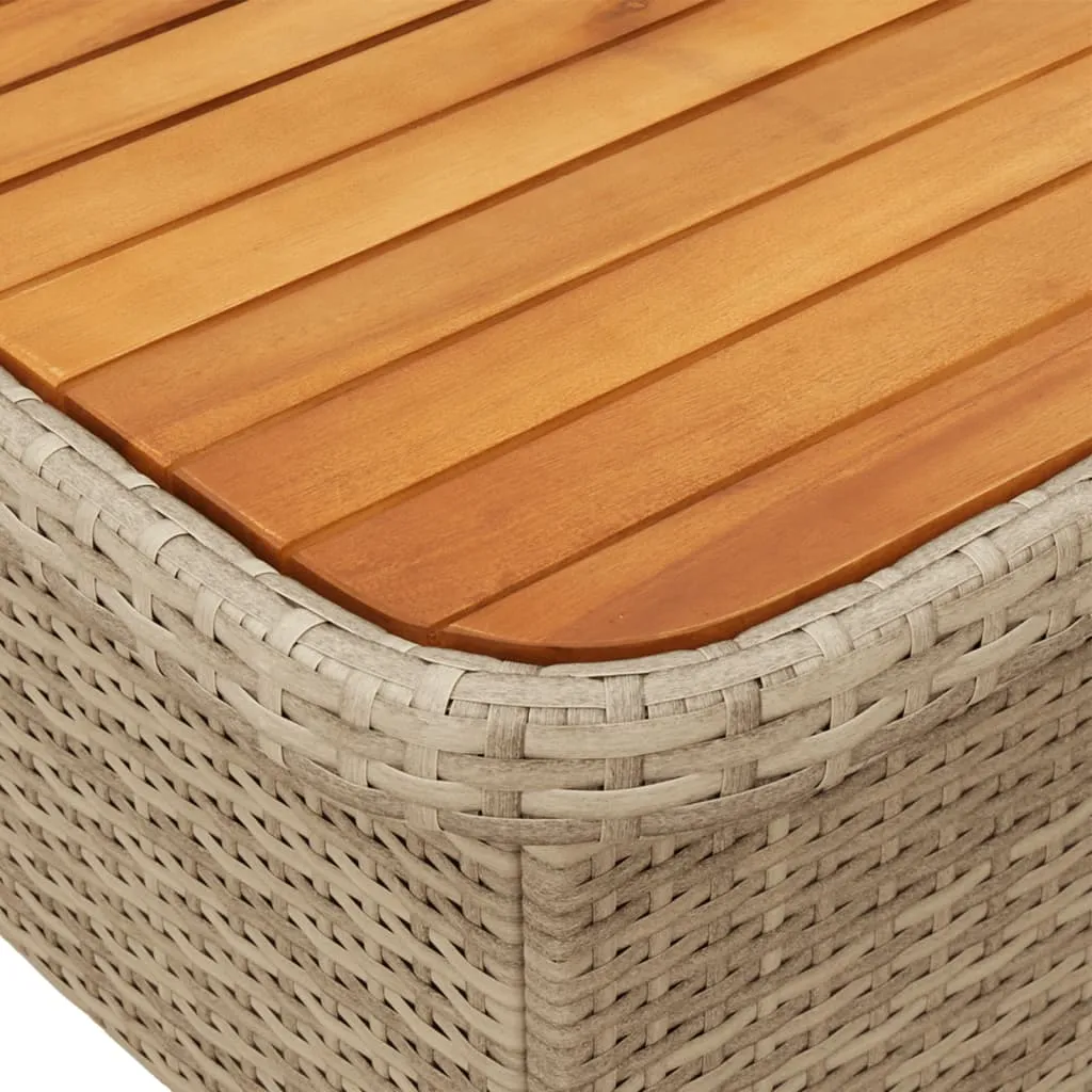 Garden Table Beige 90x55x71 cm Poly Rattan and Acacia Wood