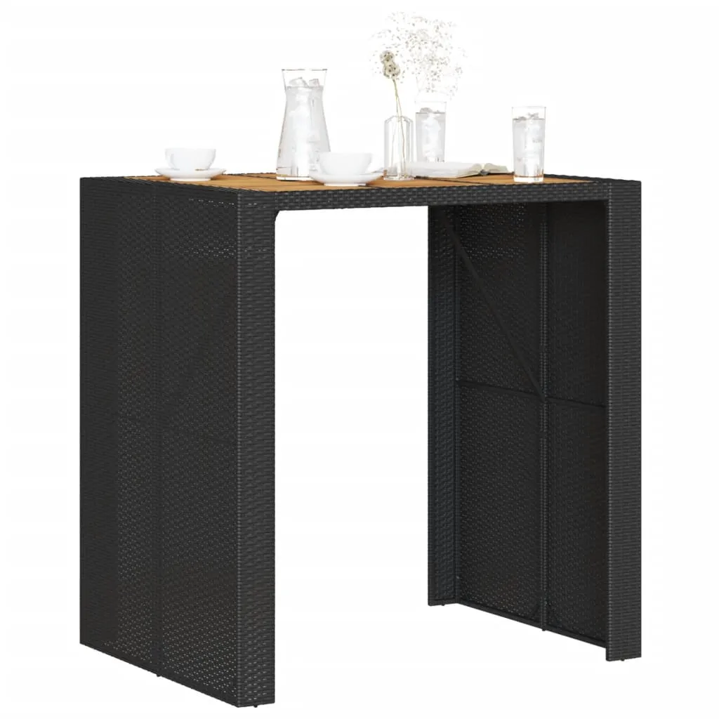 Garden Table with Acacia Wood Top Black 105x80x110 cm Poly Rattan