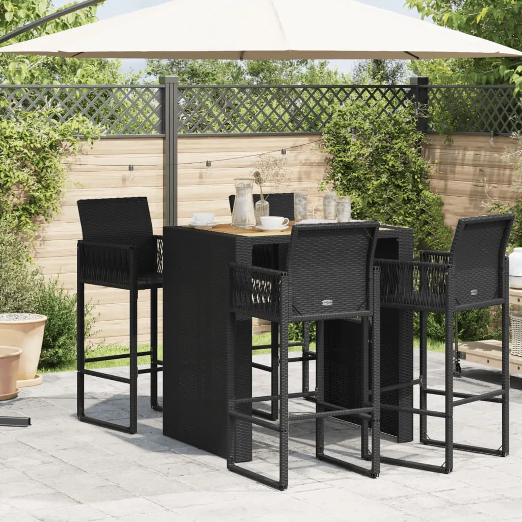 Garden Table with Acacia Wood Top Black 105x80x110 cm Poly Rattan