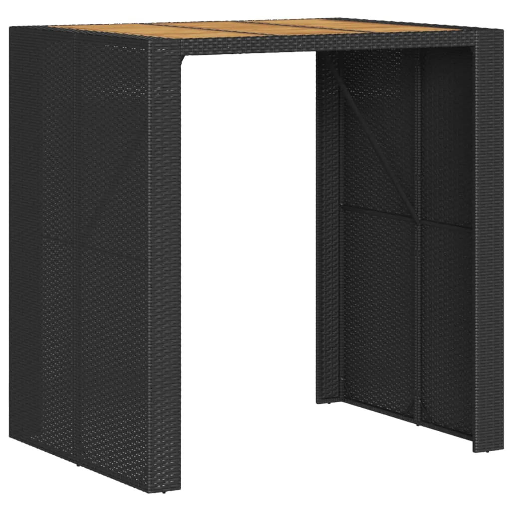 Garden Table with Acacia Wood Top Black 105x80x110 cm Poly Rattan