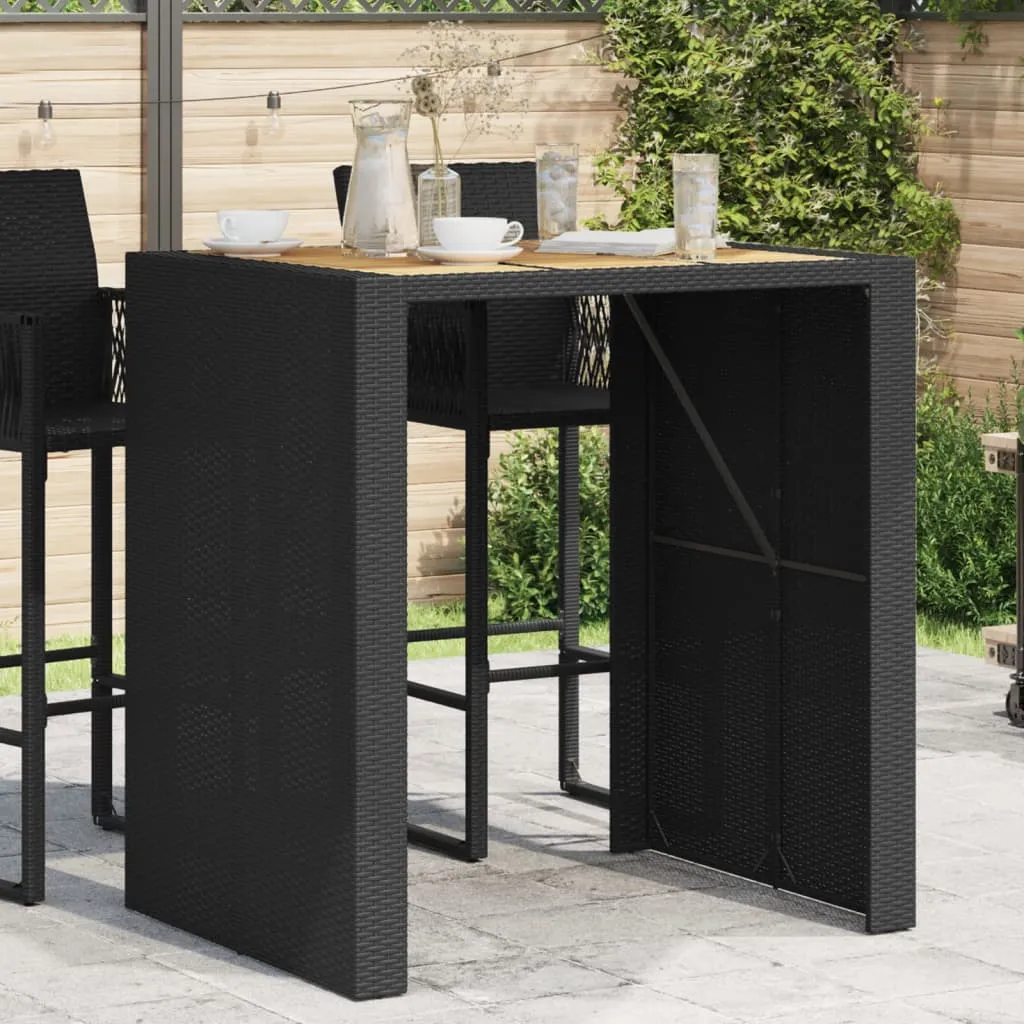 Garden Table with Acacia Wood Top Black 105x80x110 cm Poly Rattan