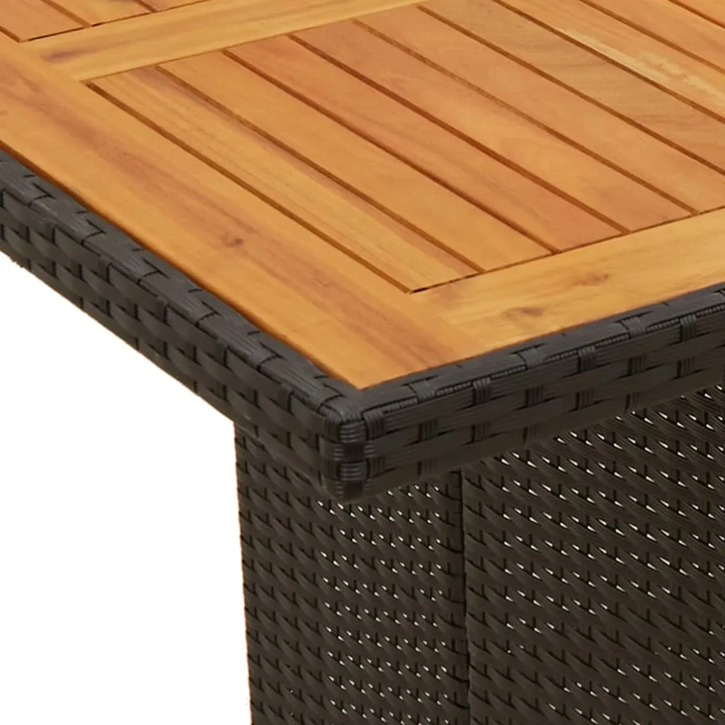Garden Table with Acacia Wood Top Black 190x80x74 cm Poly Rattan