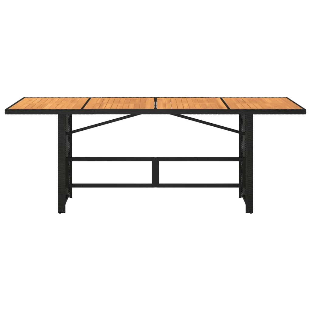 Garden Table with Acacia Wood Top Black 190x80x74 cm Poly Rattan