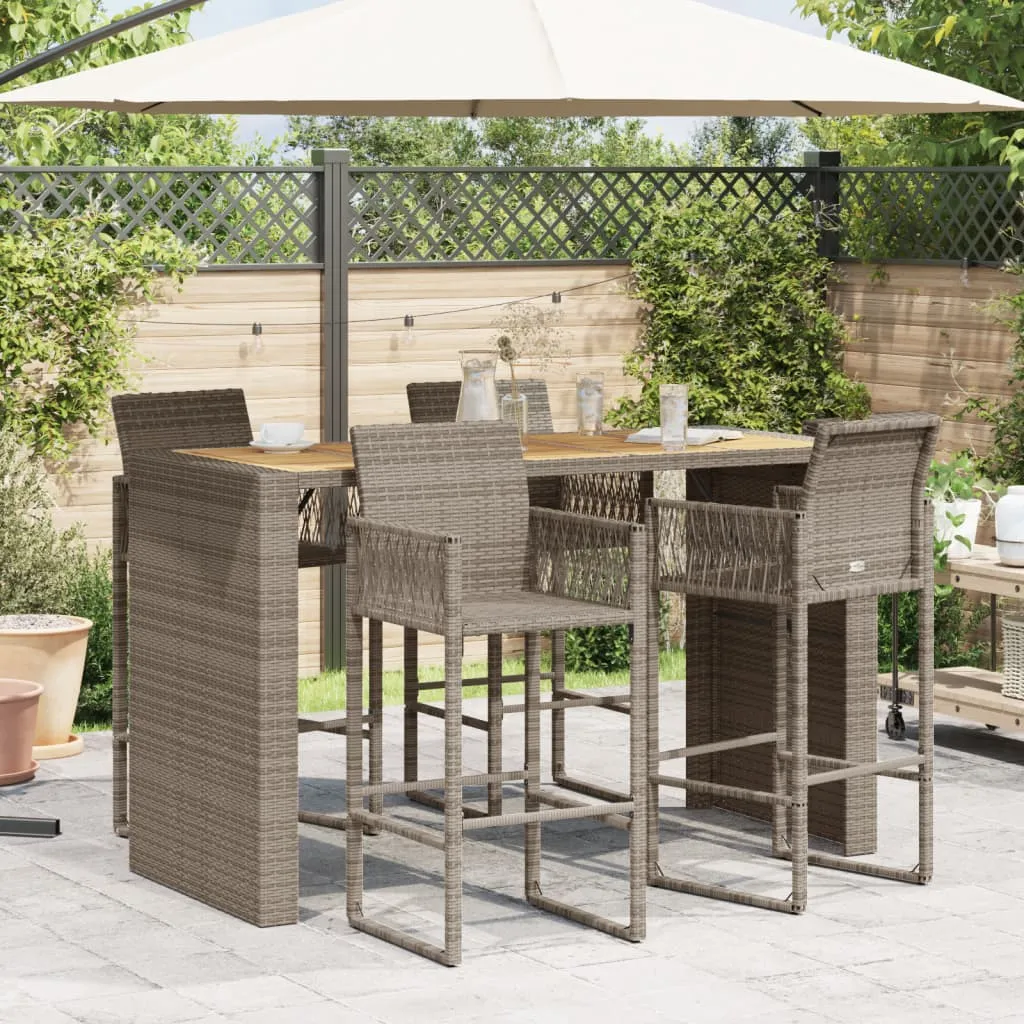 Garden Table with Acacia Wood Top Grey 185x80x110 cm Poly Rattan