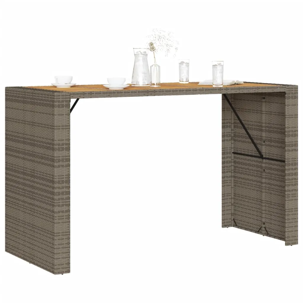 Garden Table with Acacia Wood Top Grey 185x80x110 cm Poly Rattan