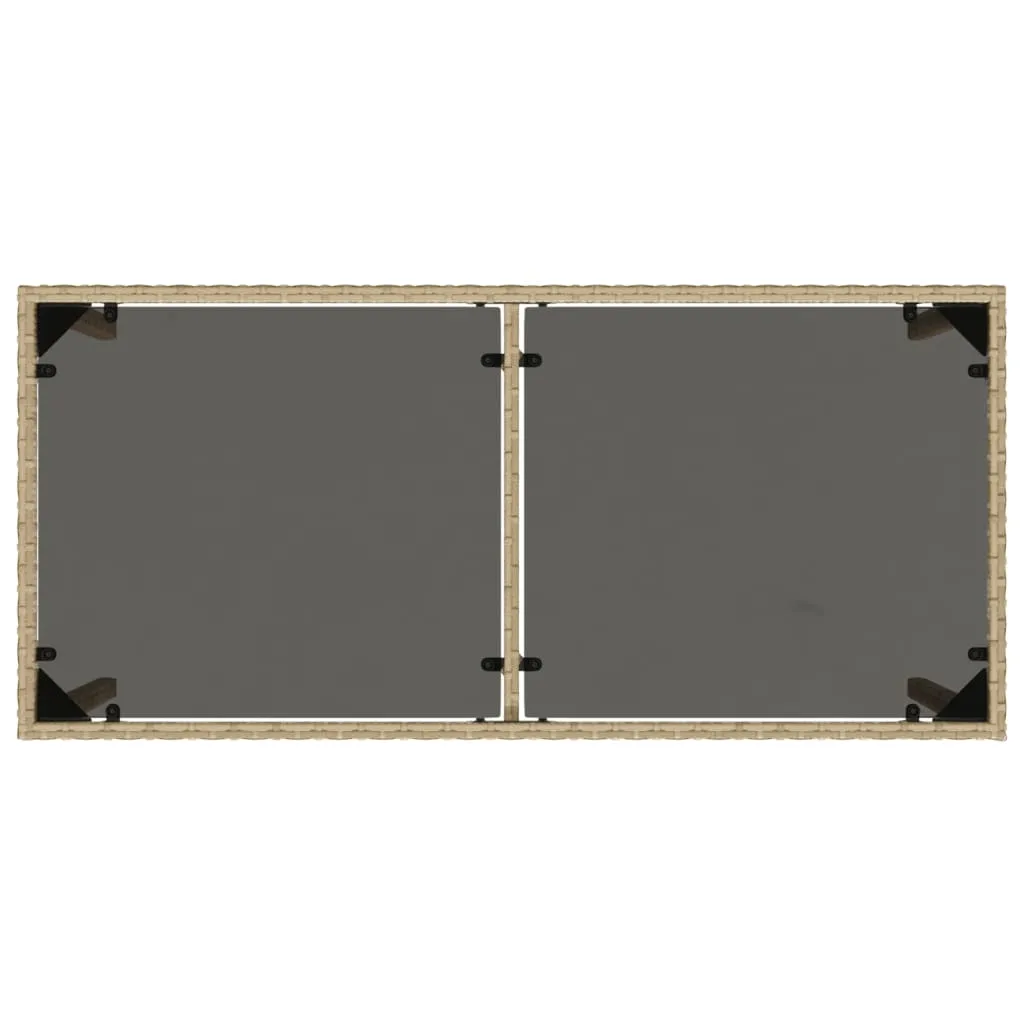 Garden Table with Glass Top Beige 115x54x74 cm Poly Rattan
