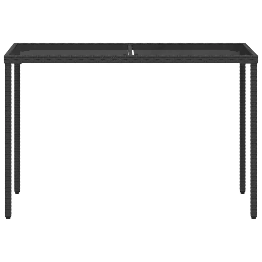 Garden Table with Glass Top Black 115x54x74 cm Poly Rattan