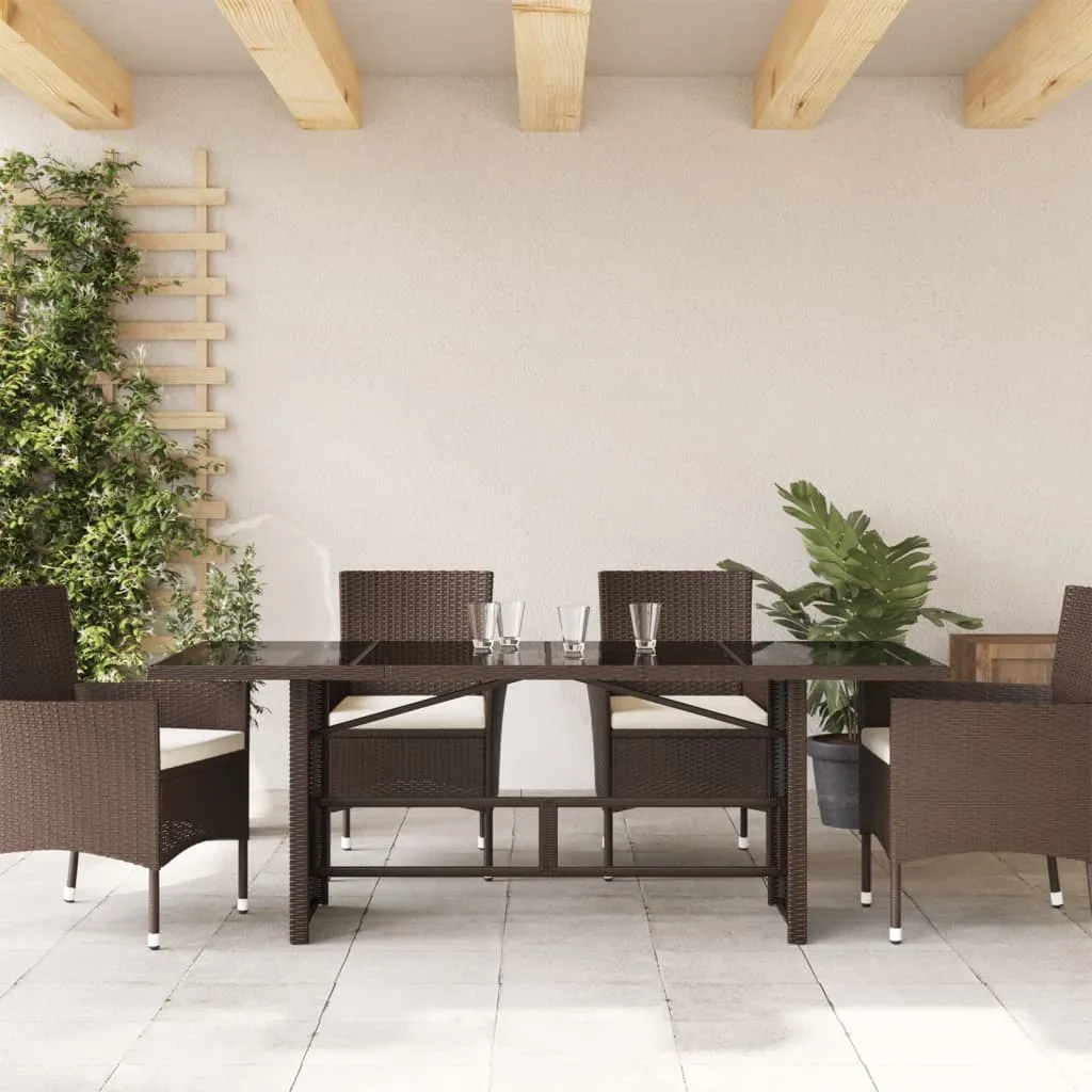 Garden Table with Glass Top Brown 190x80x74 cm Poly Rattan