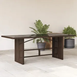 Garden Table with Glass Top Brown 190x80x74 cm Poly Rattan