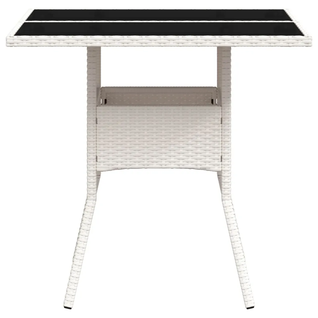 Garden Table with Glass Top White 80x80x75 cm Poly Rattan
