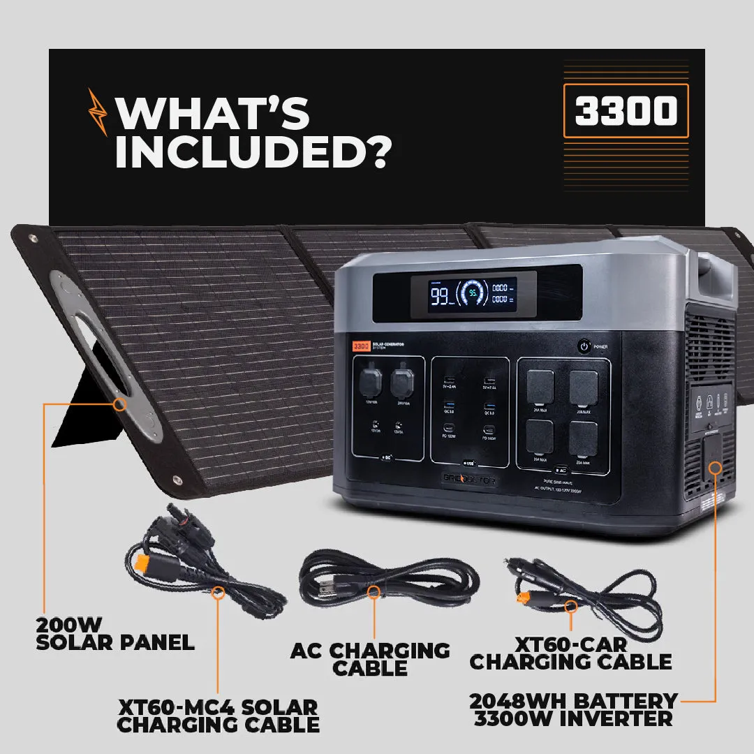 Grid Doctor 3300 Solar Generator System (200W Panel Included) - 3300W Battery Backup (Expandable to 16,384 W)