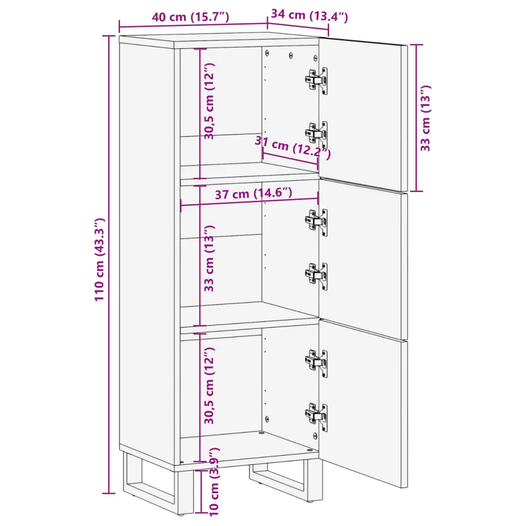Highboard 40x34x110 cm Solid Wood Mango