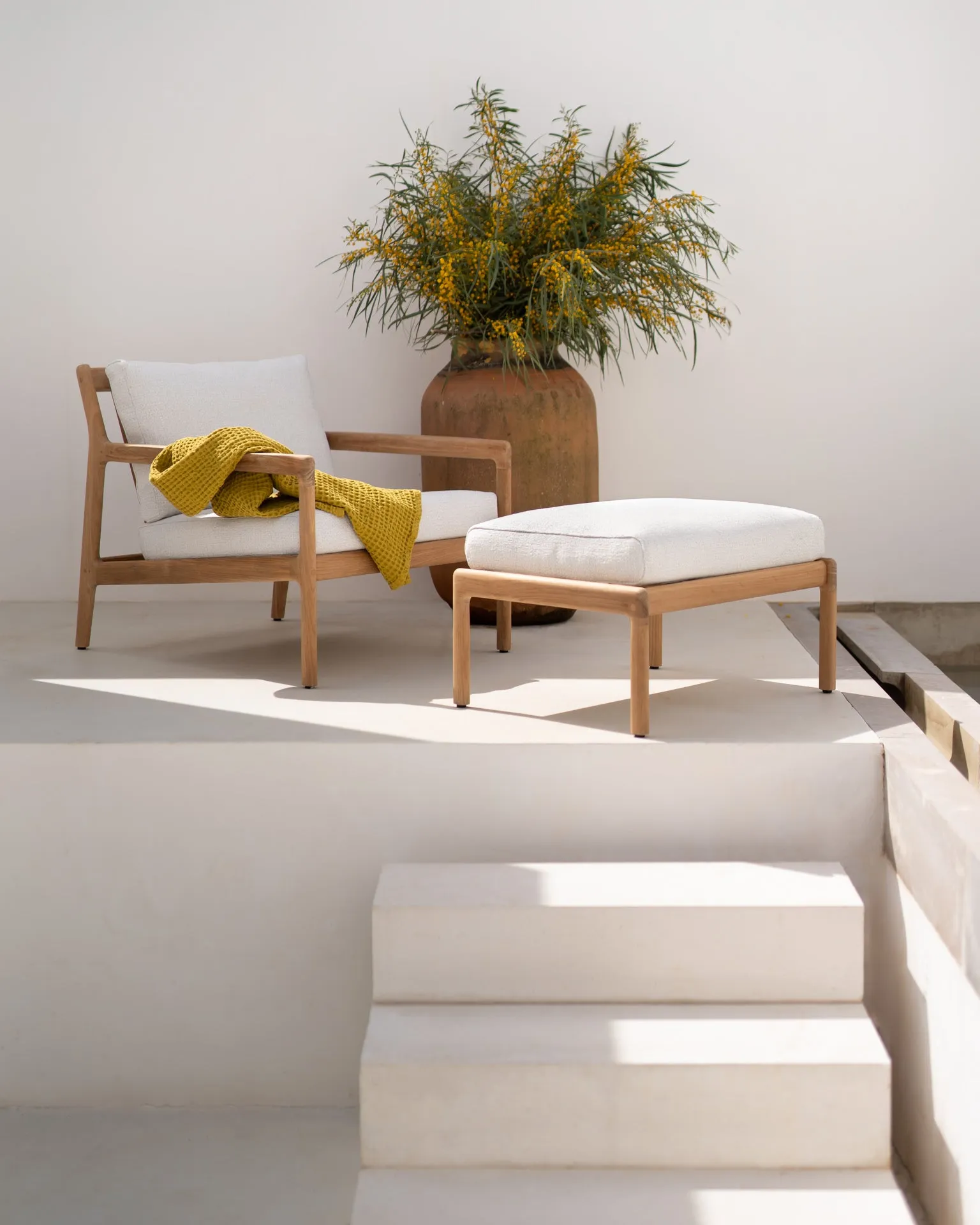Jack Outdoor Footstool - Teak Off White