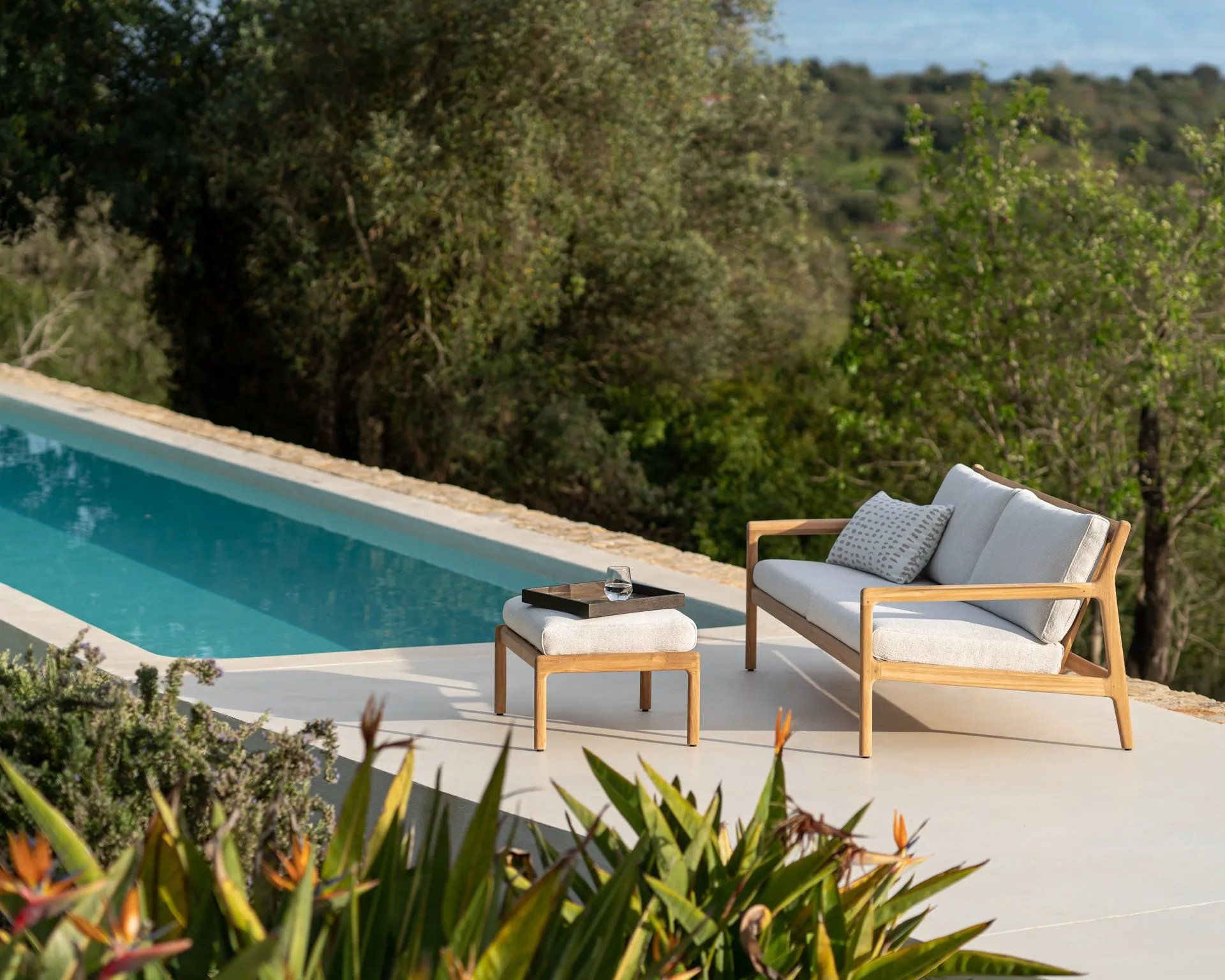 Jack Outdoor Footstool - Teak Off White