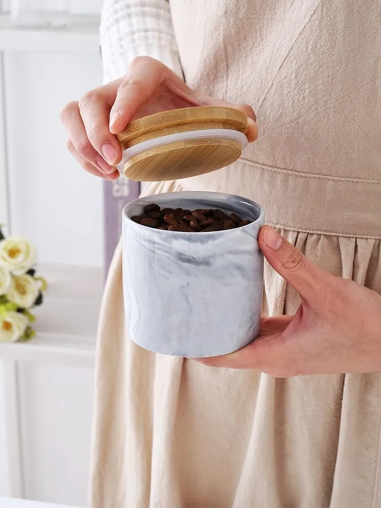 Kuber Industries Ceramic Jar | Food Storage Jar | Kitchen Storage Jar | Round Jar for Home | Sugar Storage Jar | Airtight Bamboo Lid | YX09-M-GY | 400 ML | Gray