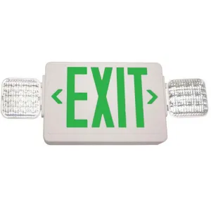 LED Combo Exit Sign, 2 Single Face with Green Letters, White Finish, Battery Backup Included, Remote Capable