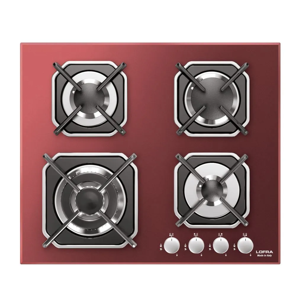 Lofra Mercurio 60 HGB6G0 White Glass Side Control Knobs 4 Burner Gas Hob