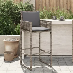 Patio Bar Stools with Cushions 2 pcs Gray Poly Rattan