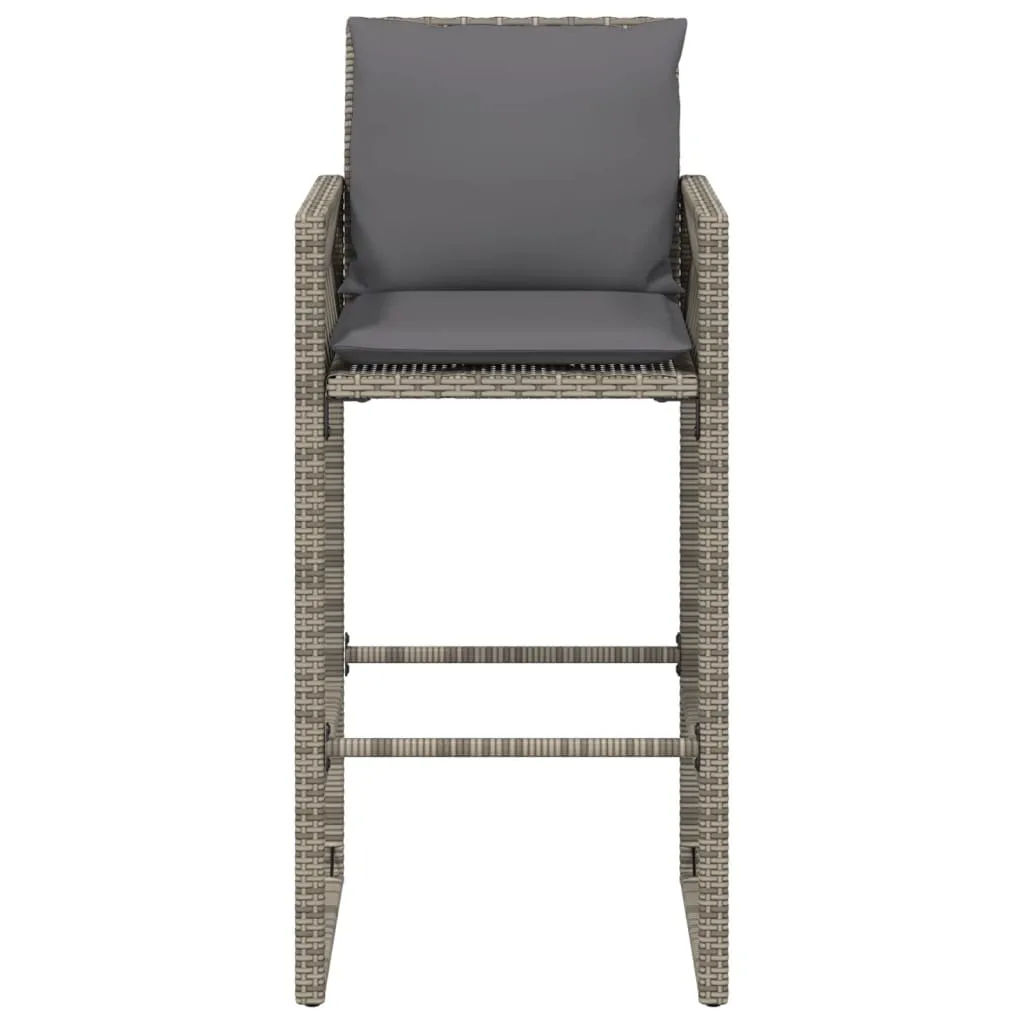 Patio Bar Stools with Cushions 2 pcs Gray Poly Rattan