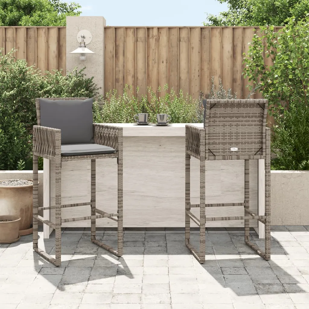 Patio Bar Stools with Cushions 2 pcs Gray Poly Rattan