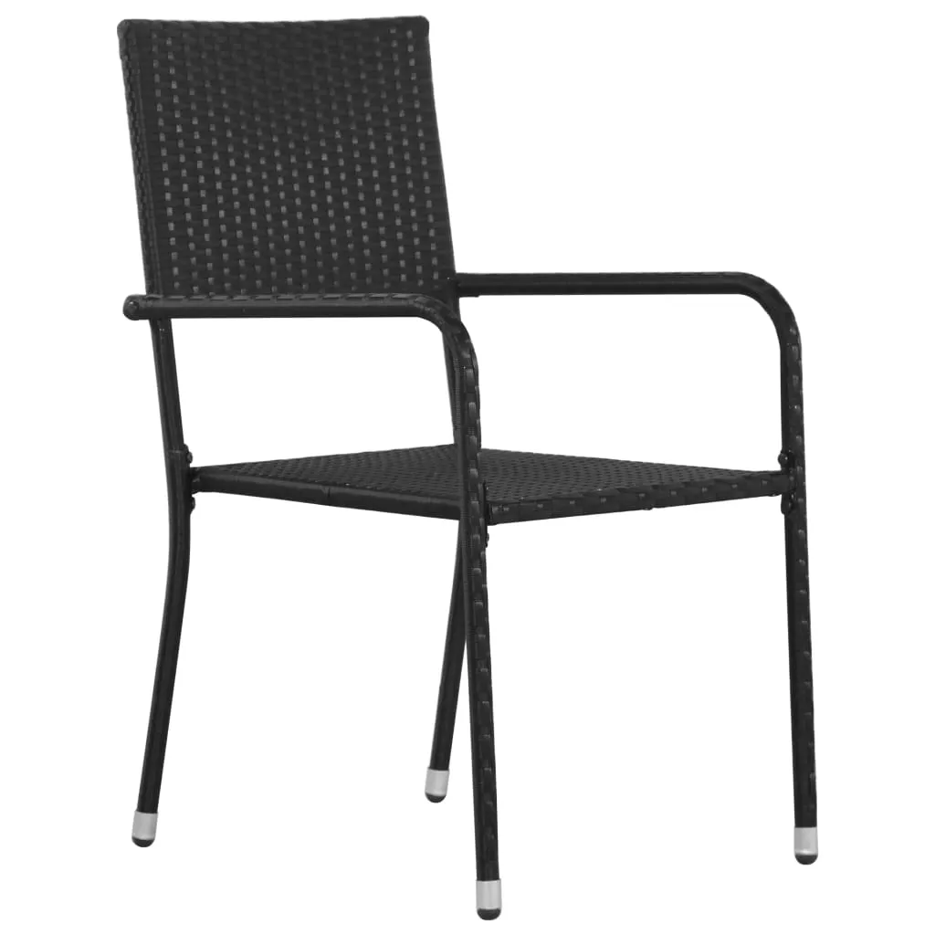 Patio Dining Chairs 6 pcs Stackable Black Poly Rattan