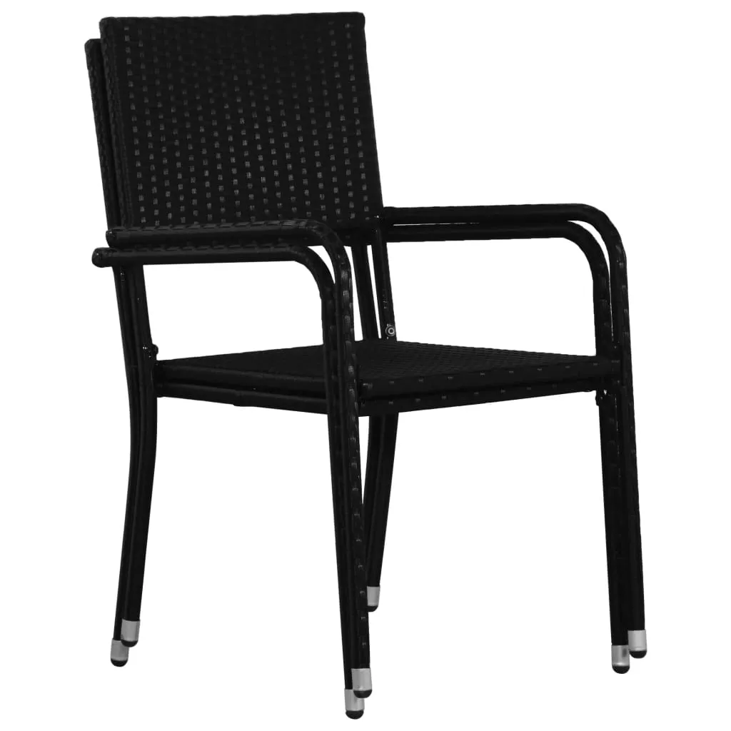 Patio Dining Chairs 6 pcs Stackable Black Poly Rattan