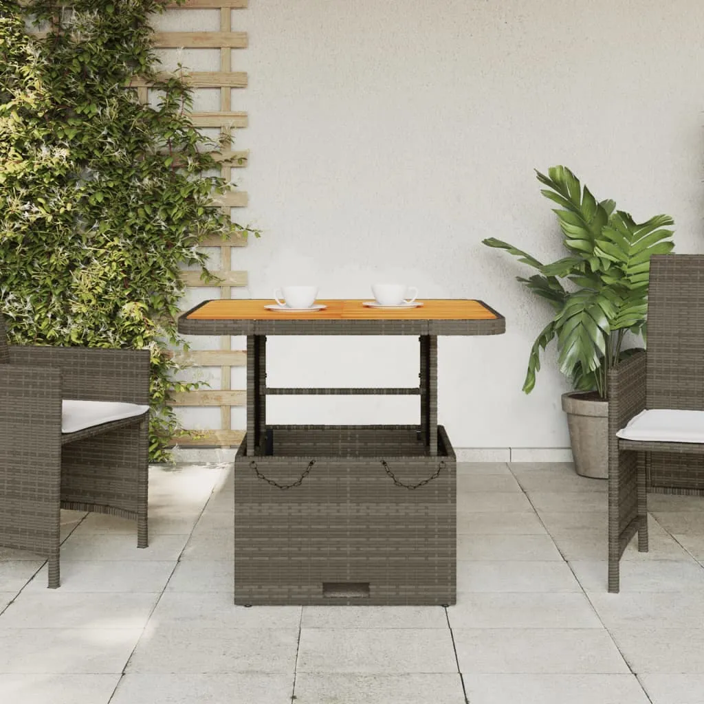 Patio Table Gray 31.5""x31.5""x28"" Poly Rattan and Acacia Wood