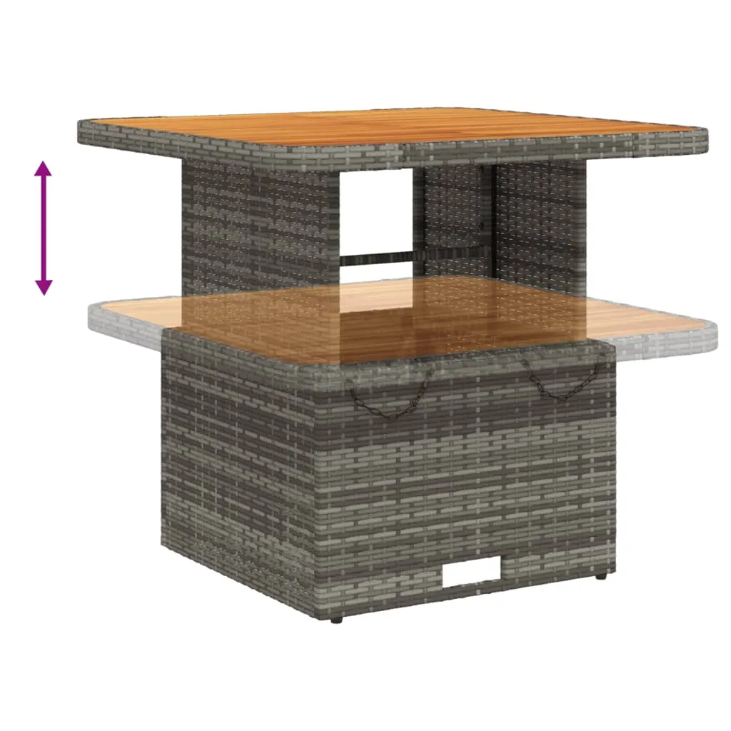Patio Table Gray 31.5""x31.5""x28"" Poly Rattan and Acacia Wood