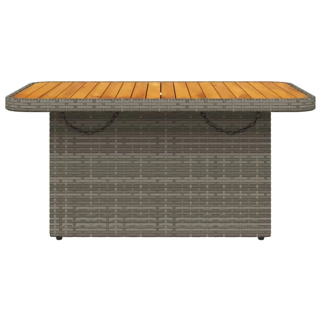 Patio Table Gray 35.4"x21.7"x28" Poly Rattan and Acacia Wood