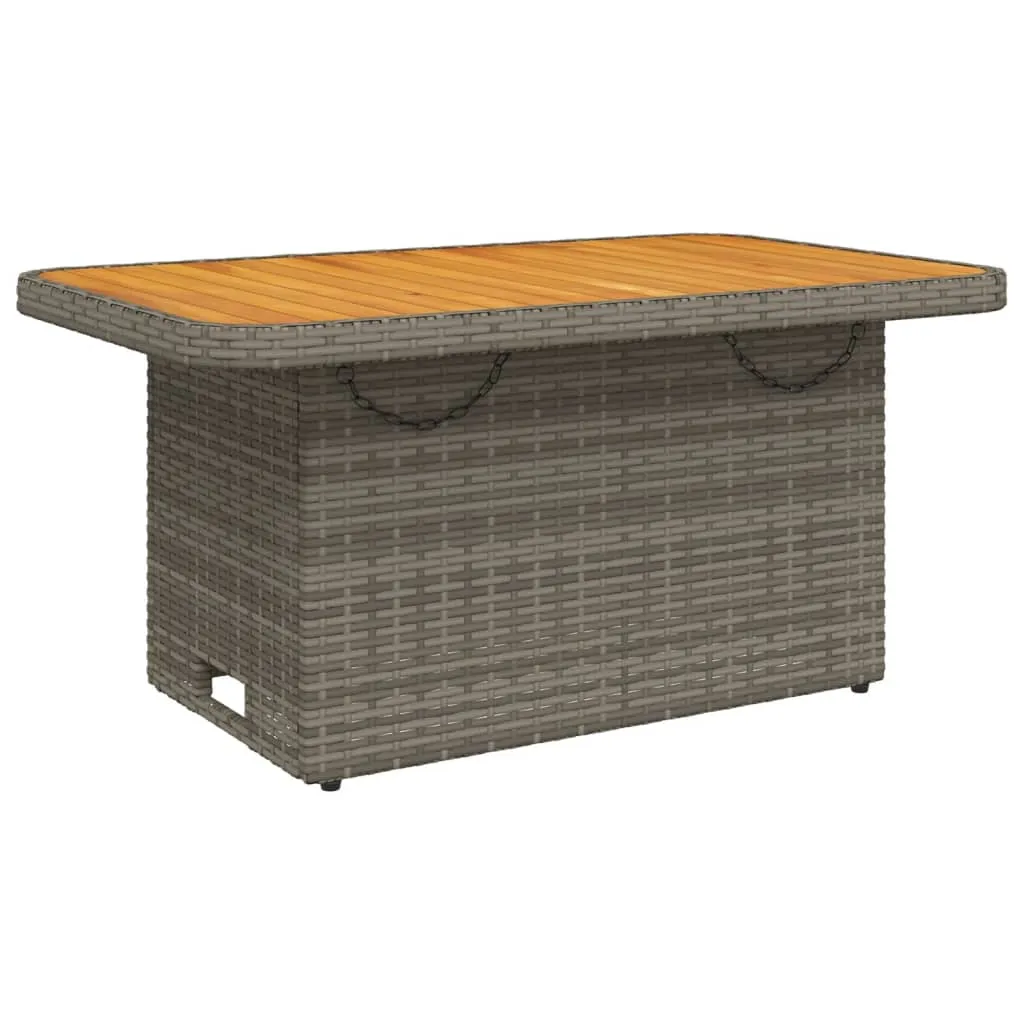 Patio Table Gray 35.4"x21.7"x28" Poly Rattan and Acacia Wood