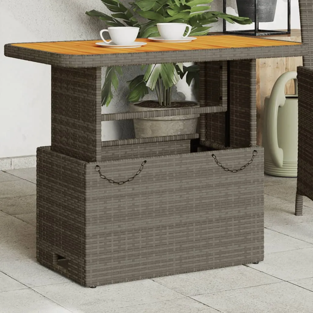Patio Table Gray 35.4"x21.7"x28" Poly Rattan and Acacia Wood
