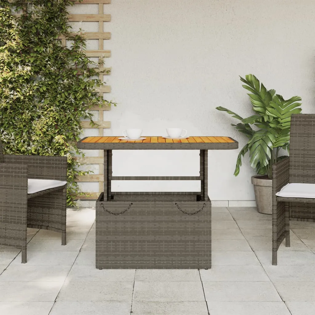Patio Table Gray 35.4"x21.7"x28" Poly Rattan and Acacia Wood