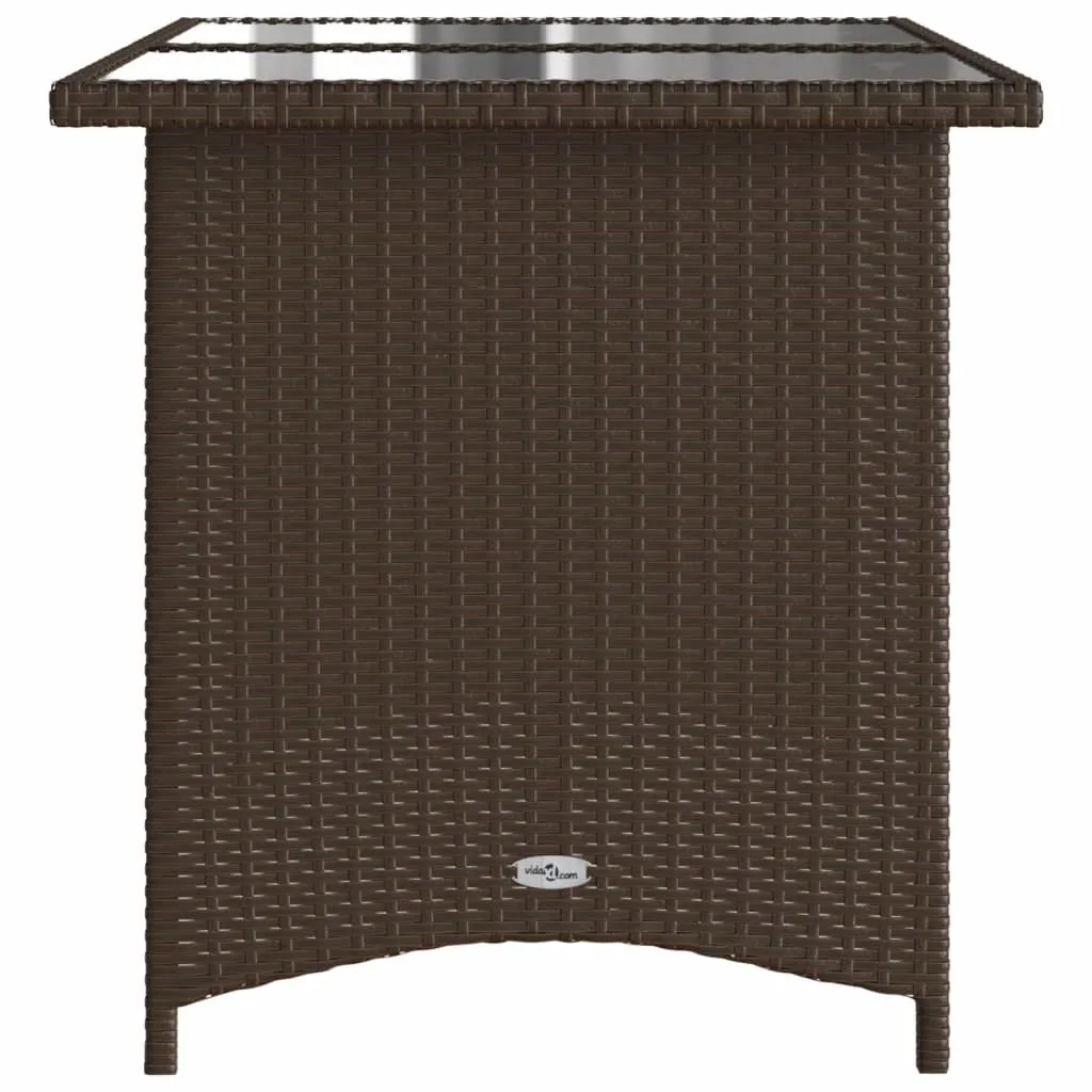 Patio Table with Glass Top Brown 43.3"x26.8"x27.6" Poly Rattan