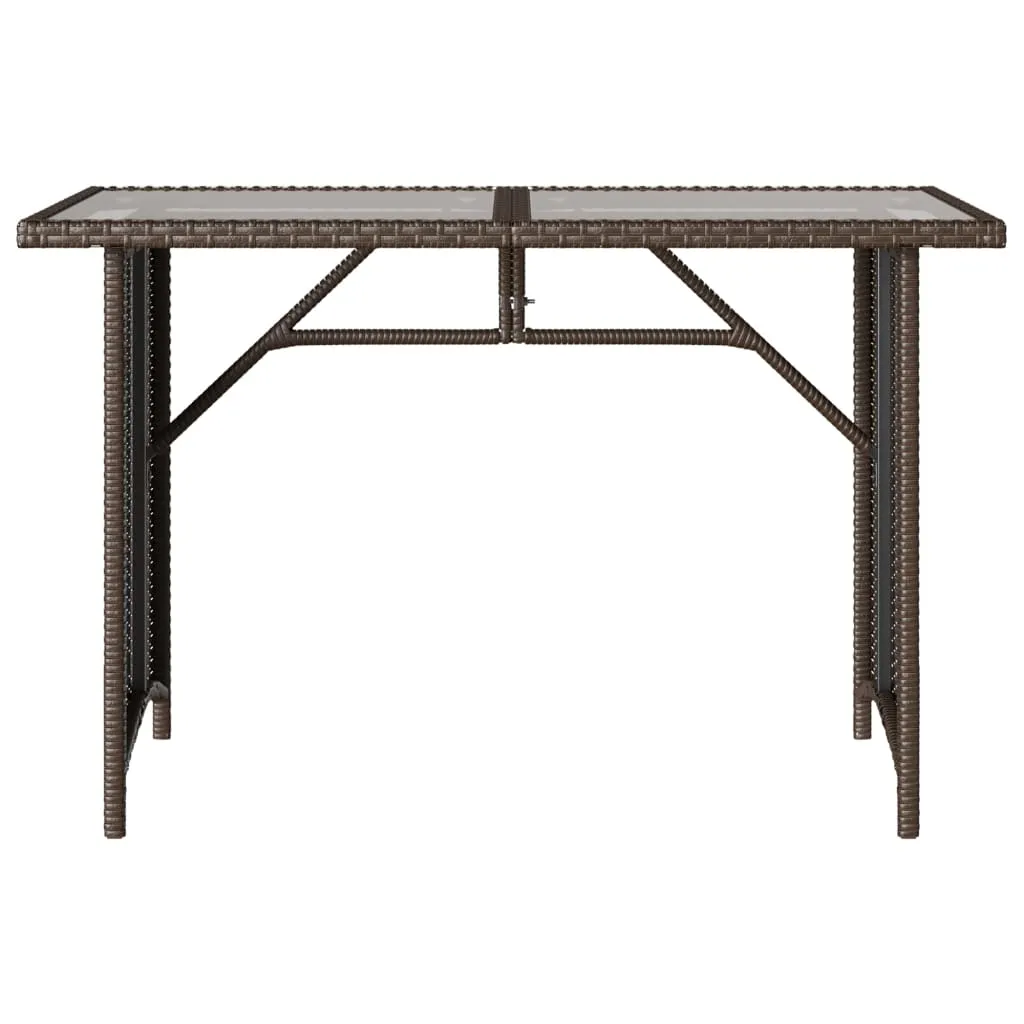 Patio Table with Glass Top Brown 43.3"x26.8"x27.6" Poly Rattan