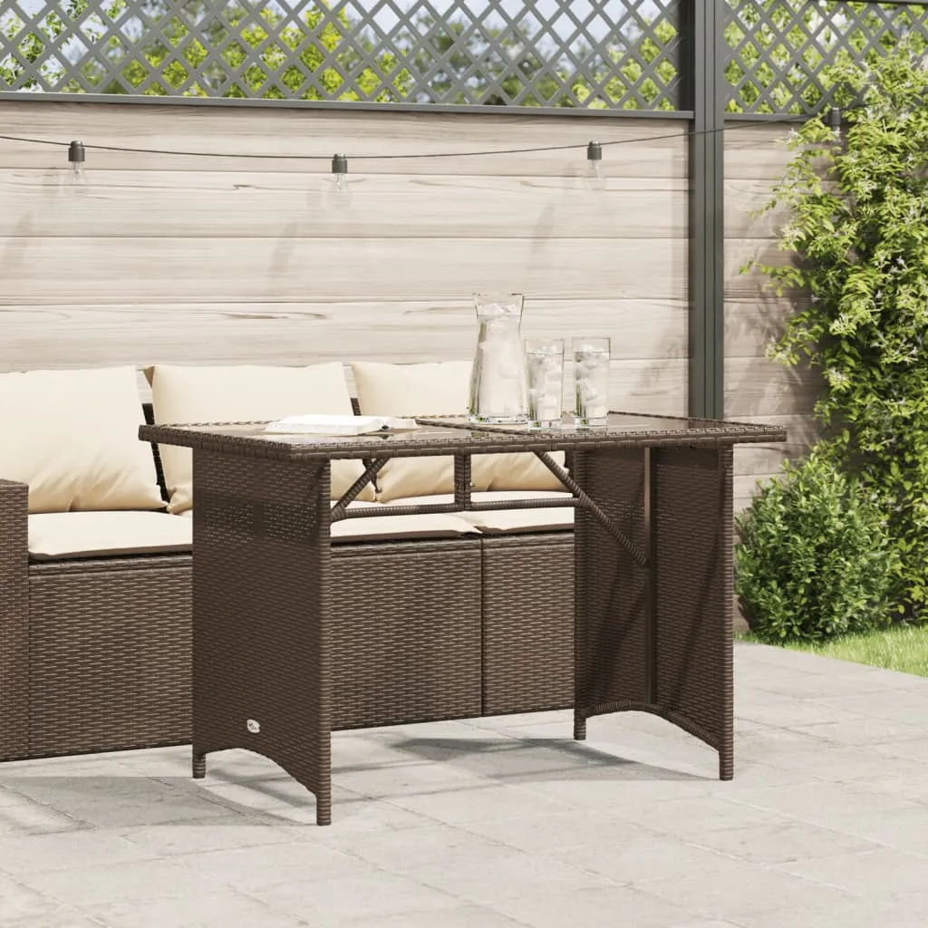 Patio Table with Glass Top Brown 43.3"x26.8"x27.6" Poly Rattan
