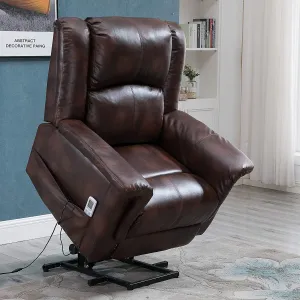 Power Lift Chair Electric Recliner for Elderly with Heat and Massage, 3 Positions, 2 Side Pockets, Faux Leather Recliners, Luxury Brown