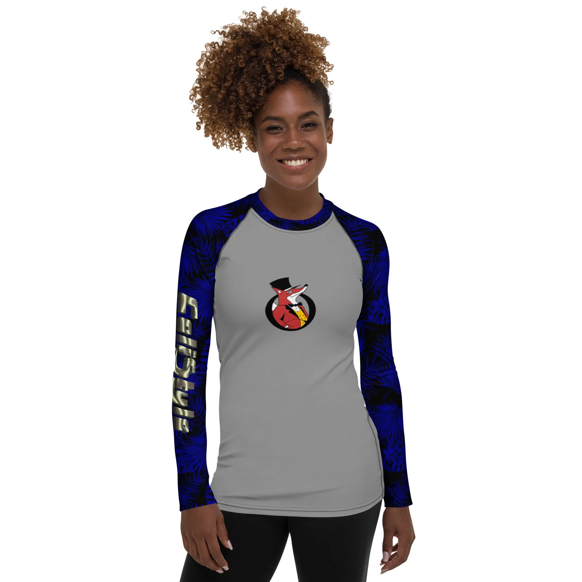 Snooty Fox Art Women's Rash Guard - Calistyle - Dark Blue Palms