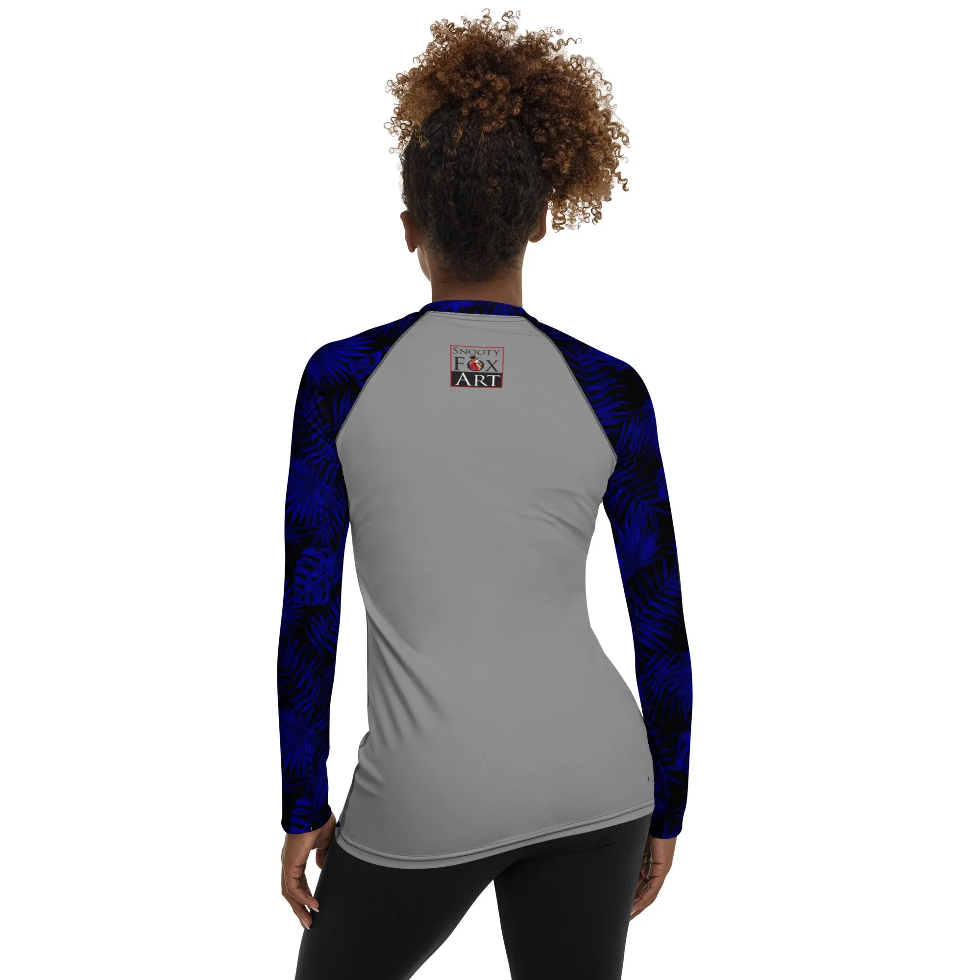 Snooty Fox Art Women's Rash Guard - Calistyle - Dark Blue Palms