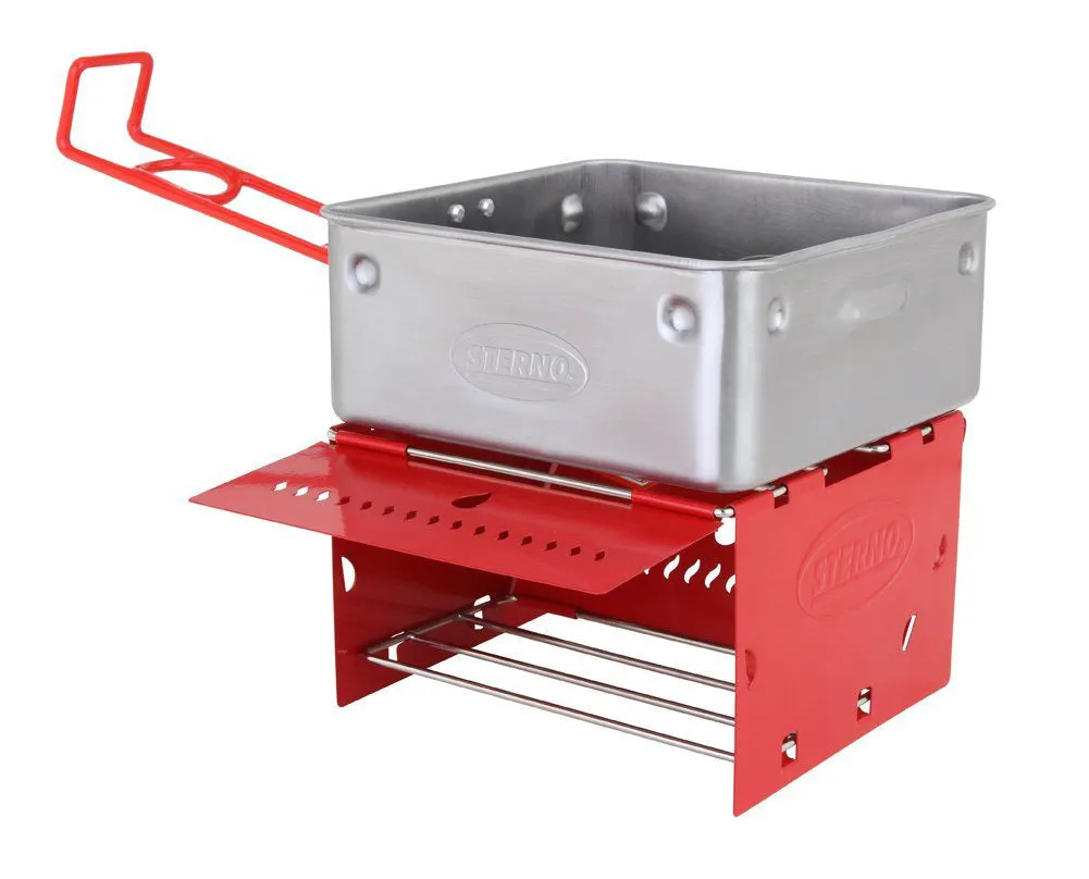 Sterno Camp Stove Kit With Frame and Wind-Shield Panels, Red-Gray