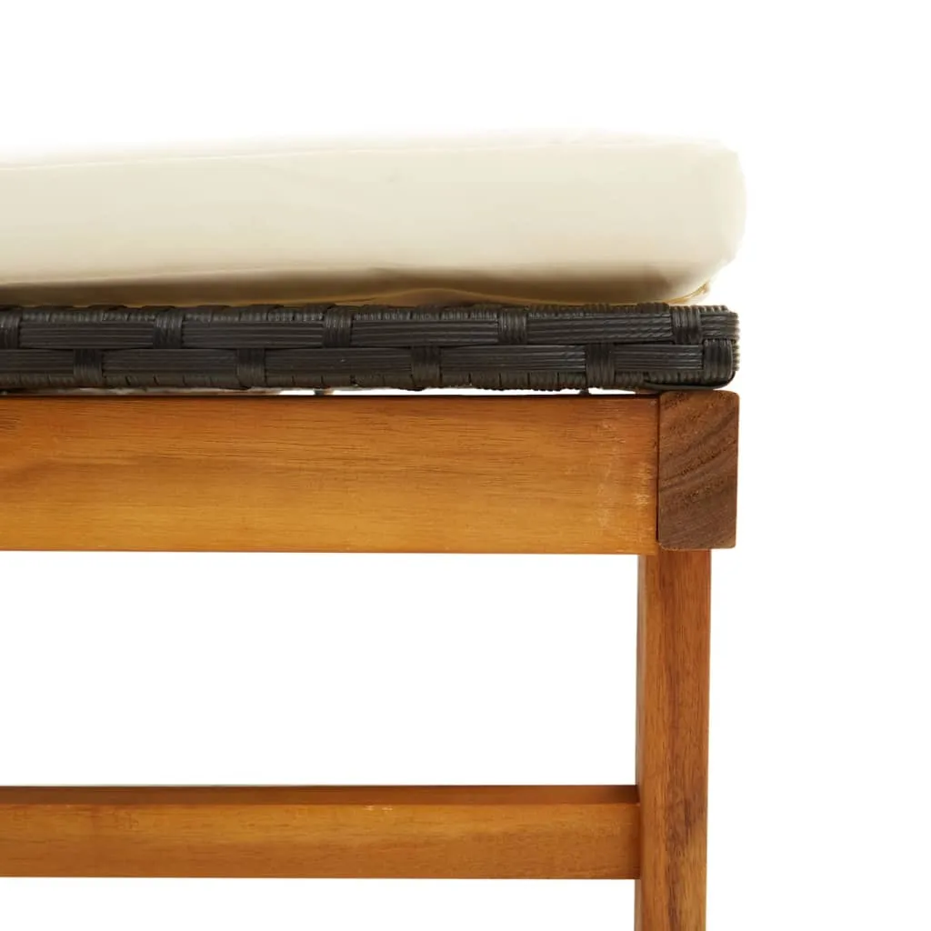 Sun Lounger with Cushion Poly Rattan & Solid Acacia Wood Black